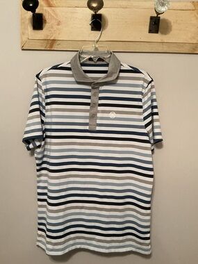 G/FORE Men's L Favourite Stripe Golf Polo, Tech Jersey Fabric, Neutral Stripes